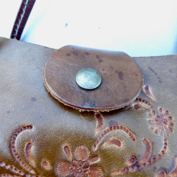 Tooled Floral Authentic Brown Leather Shoulder Bag - Picture 9 of 16